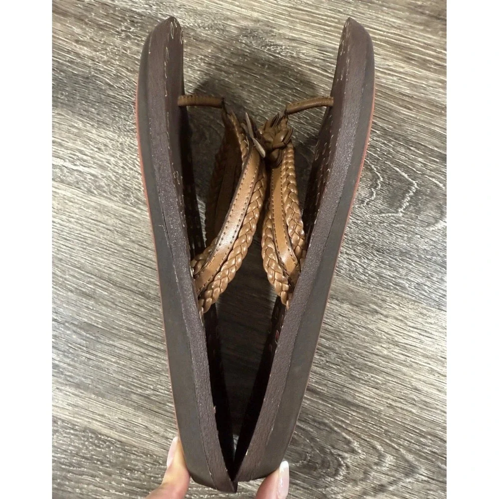 Clarks Brown Braided Floral Thong Flip Flop Sandals Womens 10M Beach Grandmacore